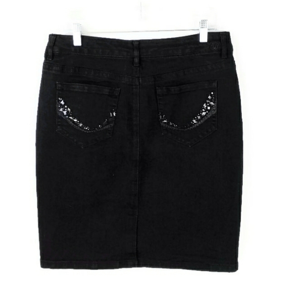 Code Bleu Gwen Black Stretch Embellished Stretch Denim Mini Skirt Womens 12 - Picture 2 of 11